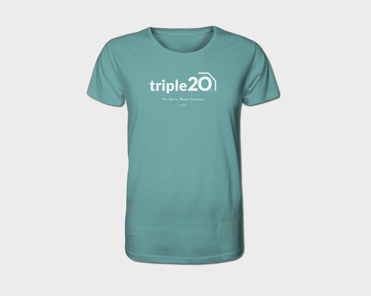 Unisex T-shirt in Aquamarin mit triple20 Logo auf der Brust
