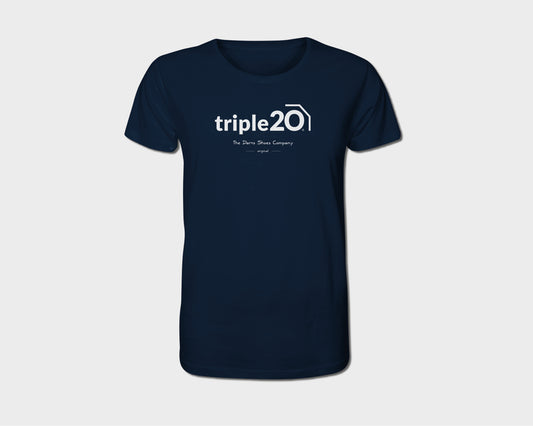 Unisex T-shirt in dunkelblau mit triple20 Logo auf der Brust
