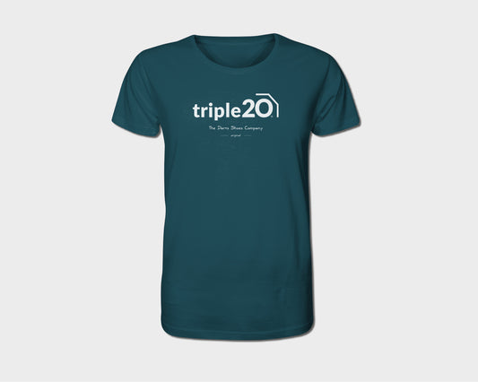 Unisex T-shirt in petrolblau mit triple20 Logo auf der Brust